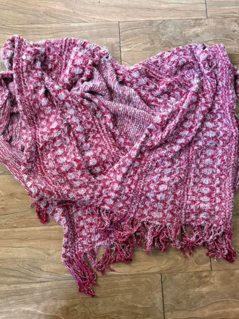 Pink Textured Knit Throw with Fringe - Unbranded